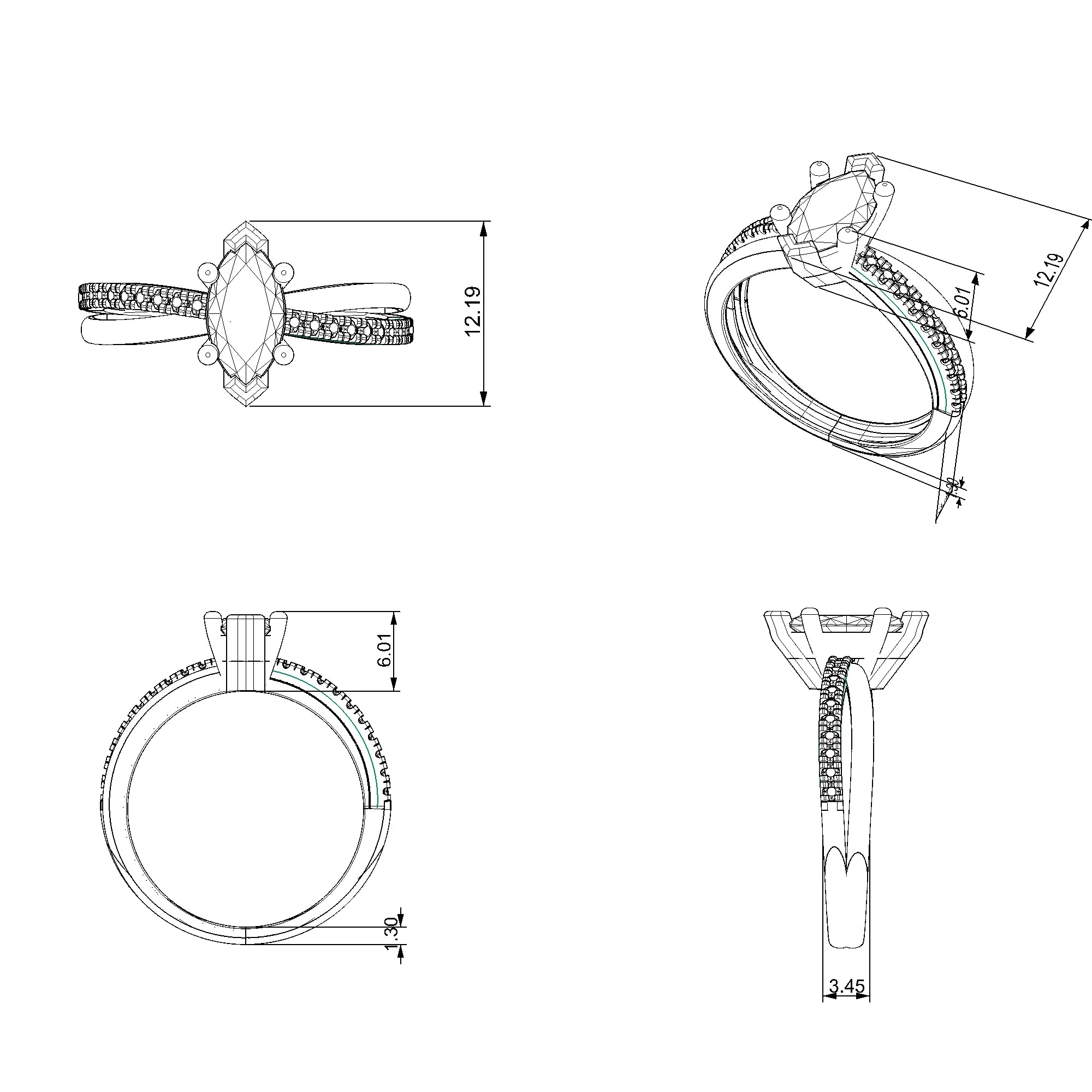 Pargold Solid Gold Marquise Elegance Band-Static